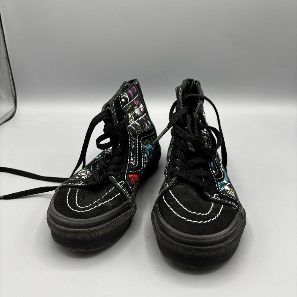 Vans x Disney 100 Villains Sk8-Hi shoes in black with multi-color graphics